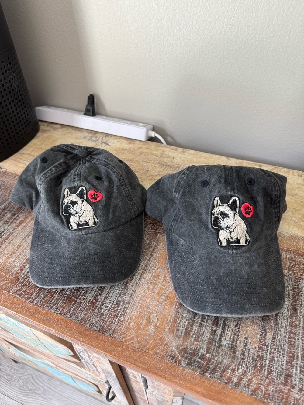 Black Washed Baseball Cap with French Bulldog Patch